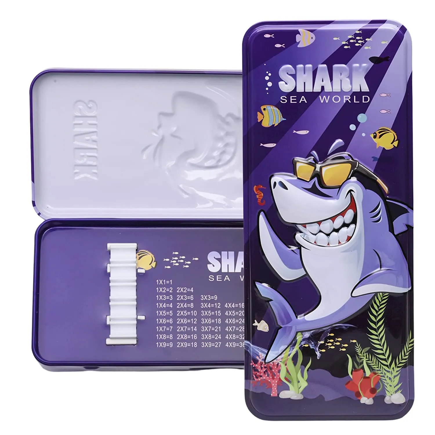 Cartoon Mermaid/Shark Printed Metal Pencil Box