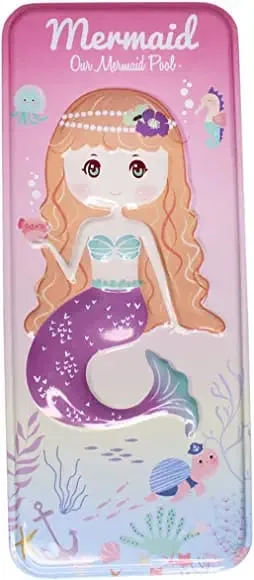 Cartoon Mermaid/Shark Printed Metal Pencil Box