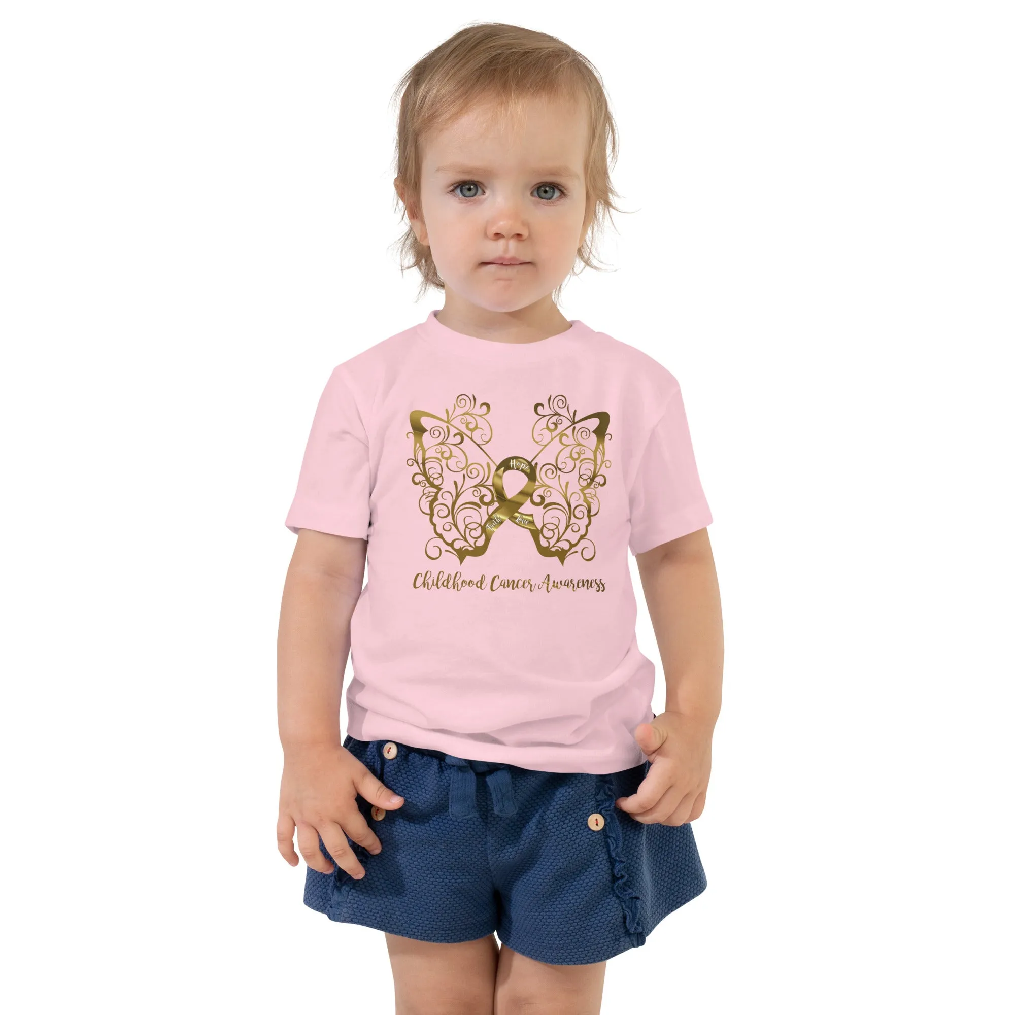 Childhood Cancer Awareness Filigree Butterfly Toddler Short Sleeve Tee