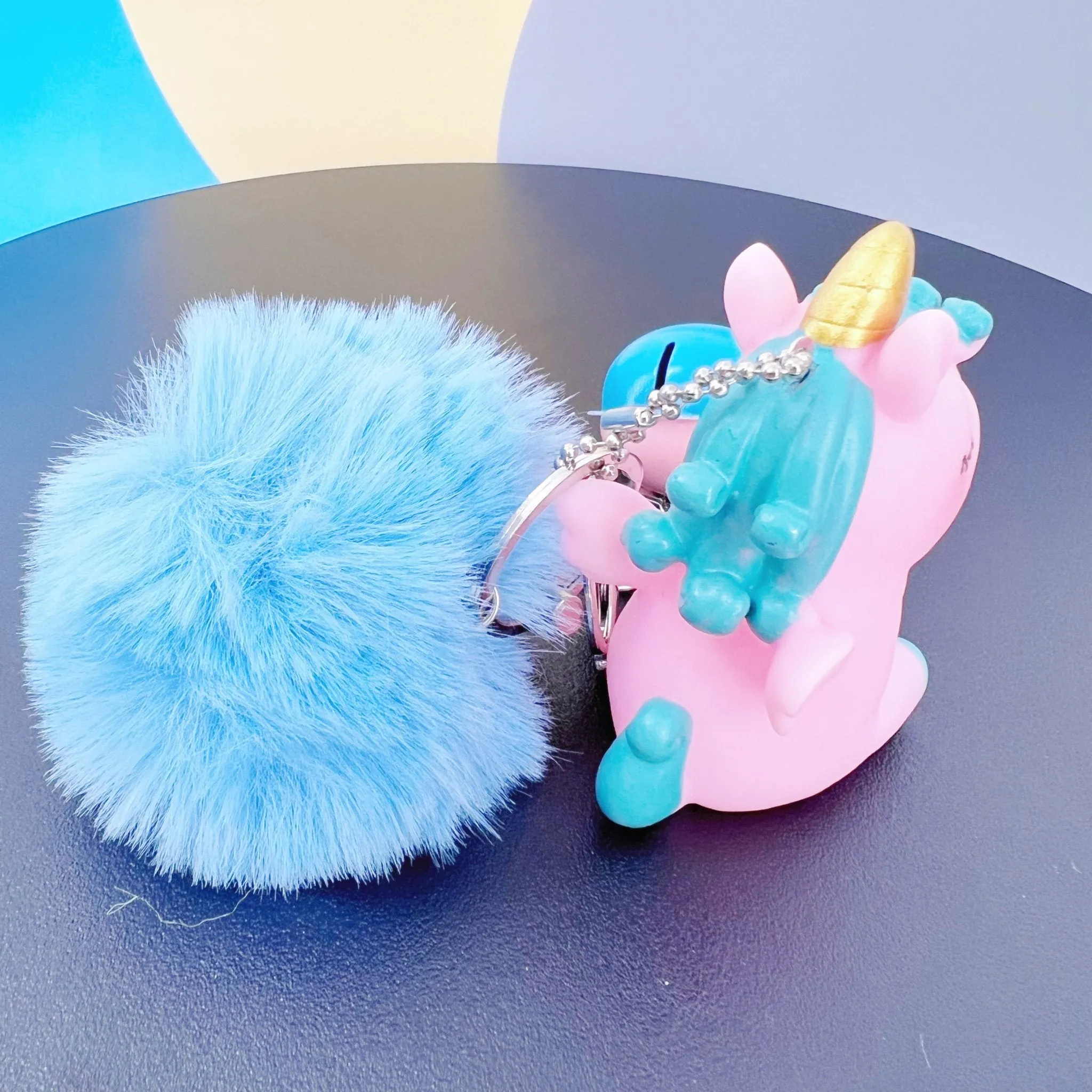 Cute Unicorn Keychain for Car Keys Bag Charm Pendant with Fur Ball Bell