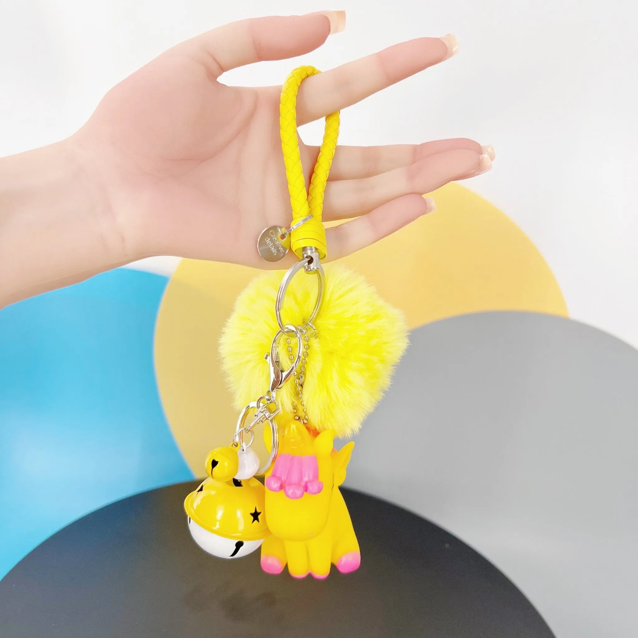 Cute Unicorn Keychain for Car Keys Bag Charm Pendant with Fur Ball Bell