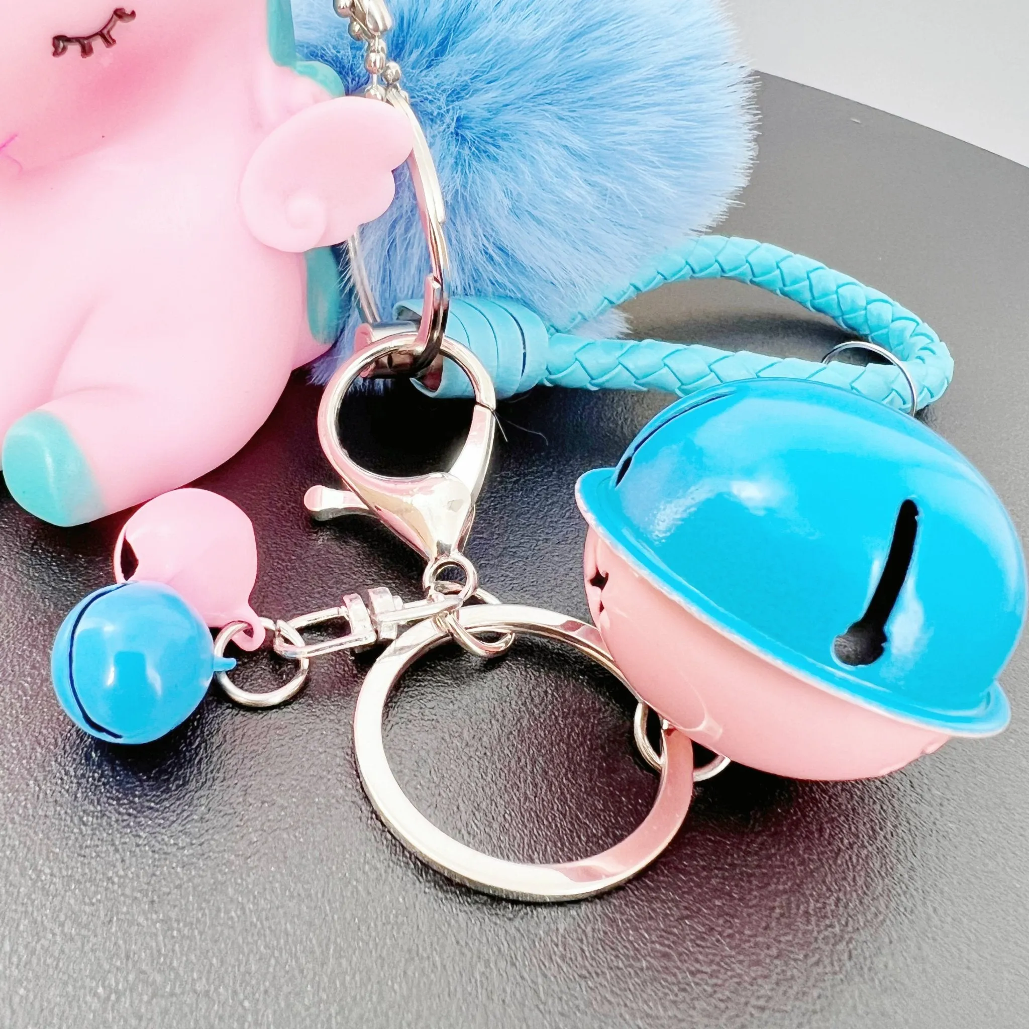 Cute Unicorn Keychain for Car Keys Bag Charm Pendant with Fur Ball Bell