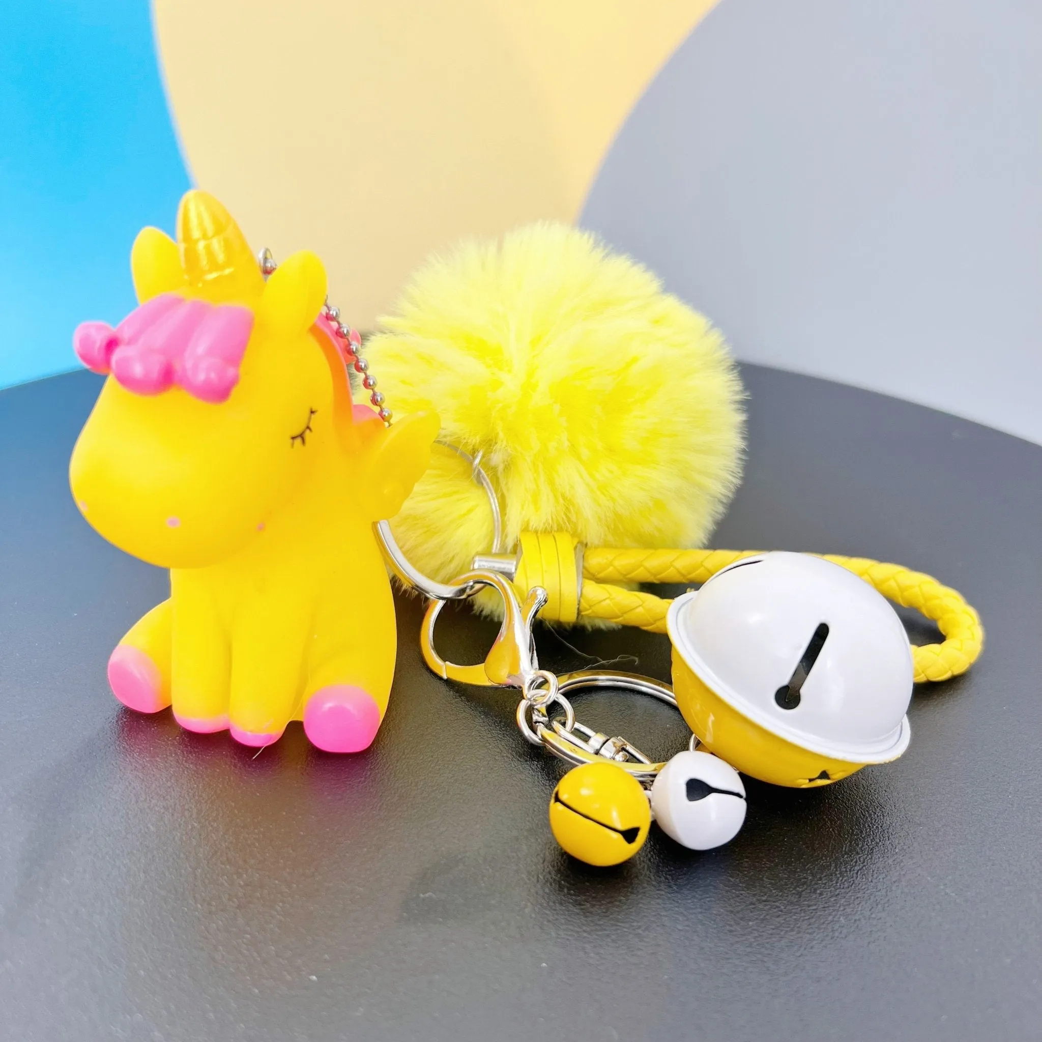 Cute Unicorn Keychain with Fur Ball Bell