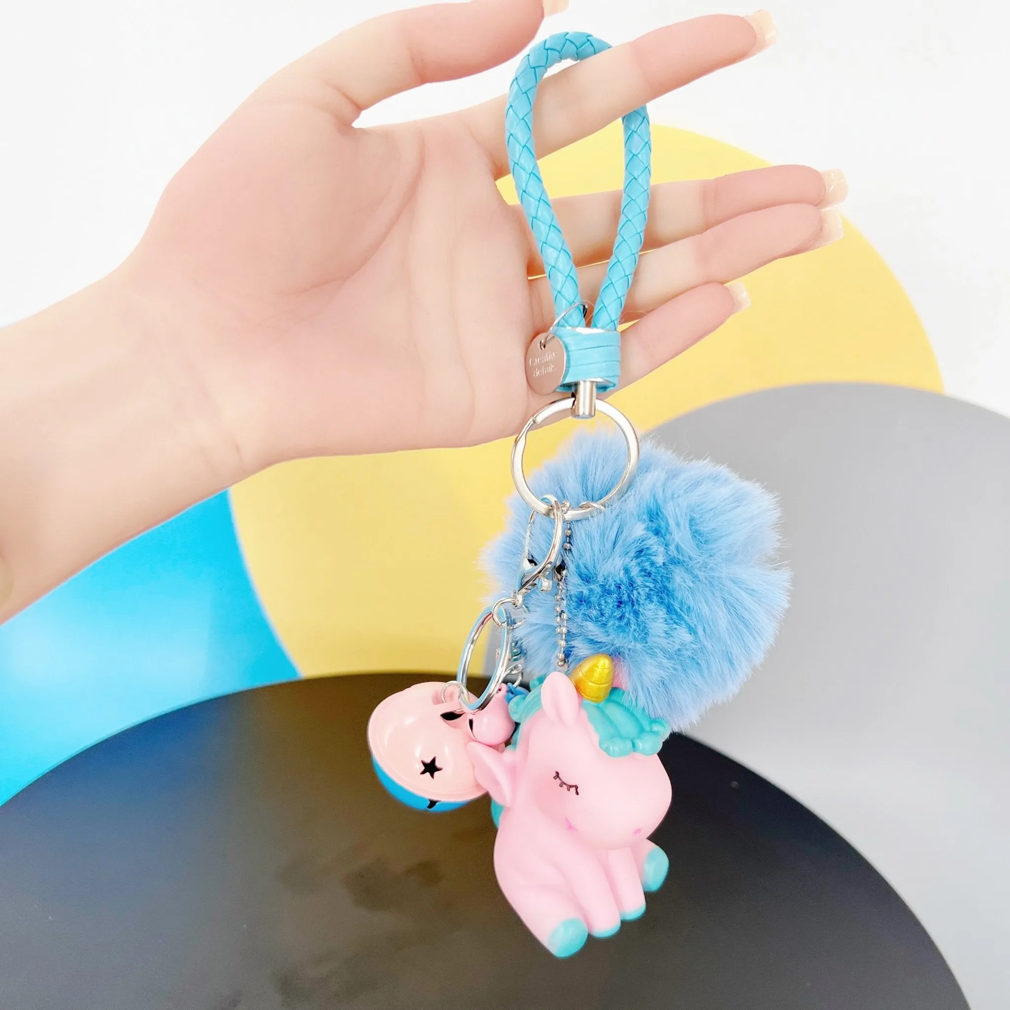 Cute Unicorn Keychain with Fur Ball Bell