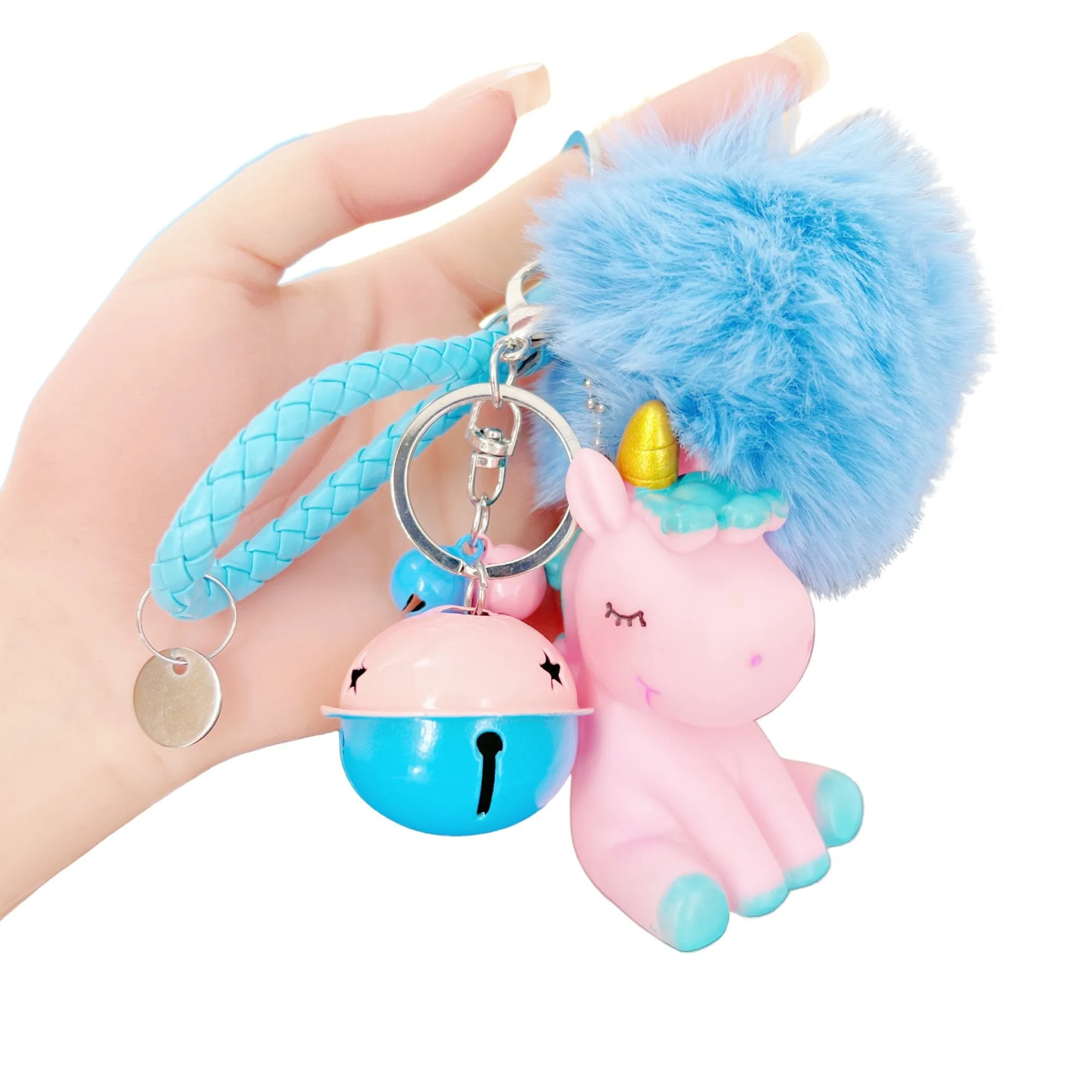 Cute Unicorn Keychain with Fur Ball Bell