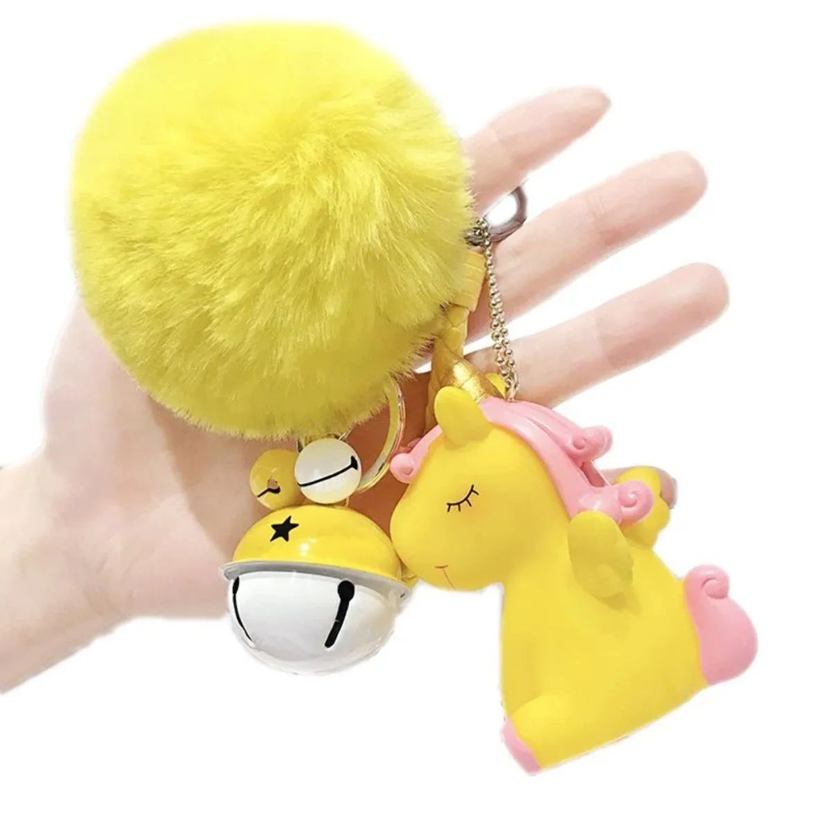 Cute Unicorn Keychain with Fur Ball Bell