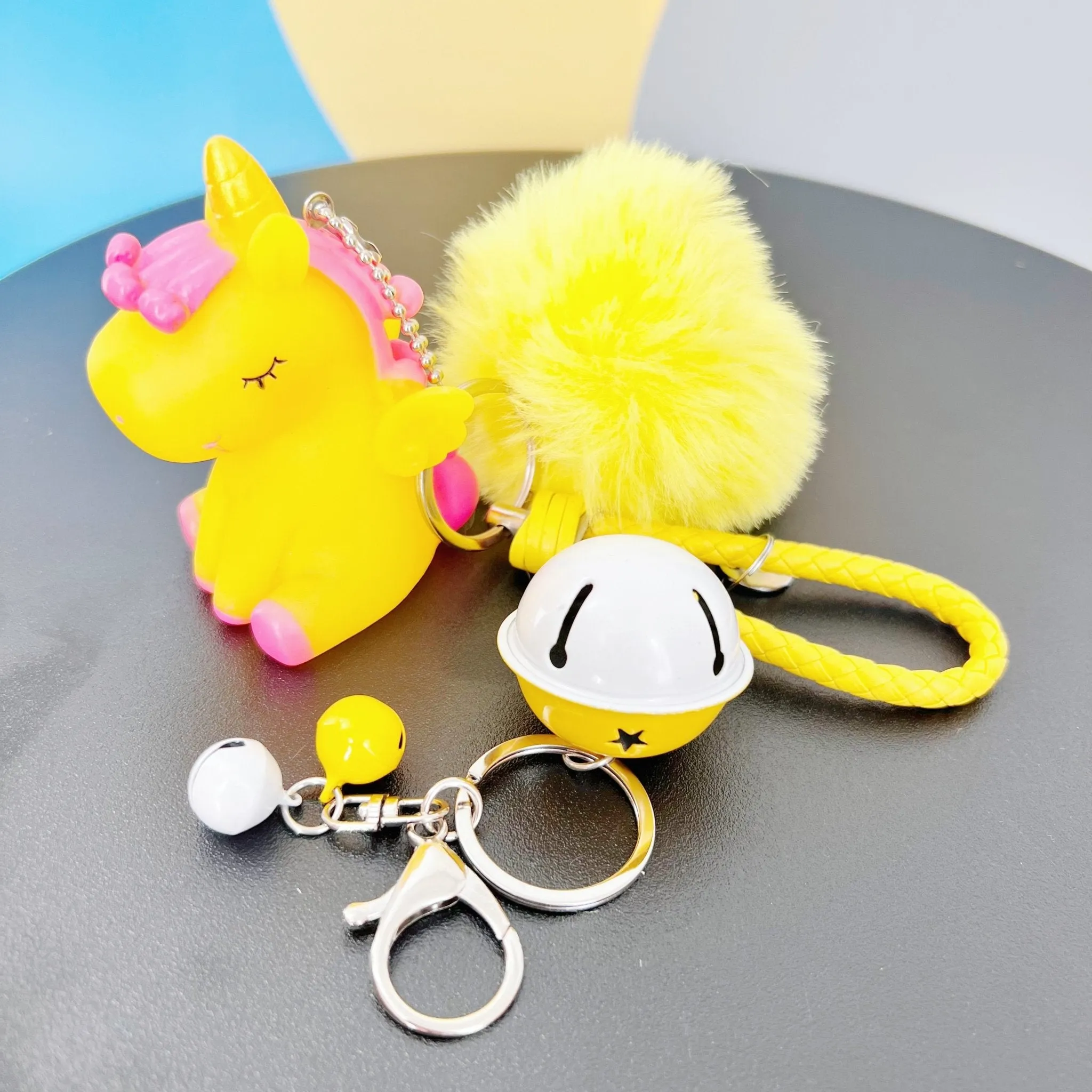 Cute Unicorn Keychain with Fur Ball Bell