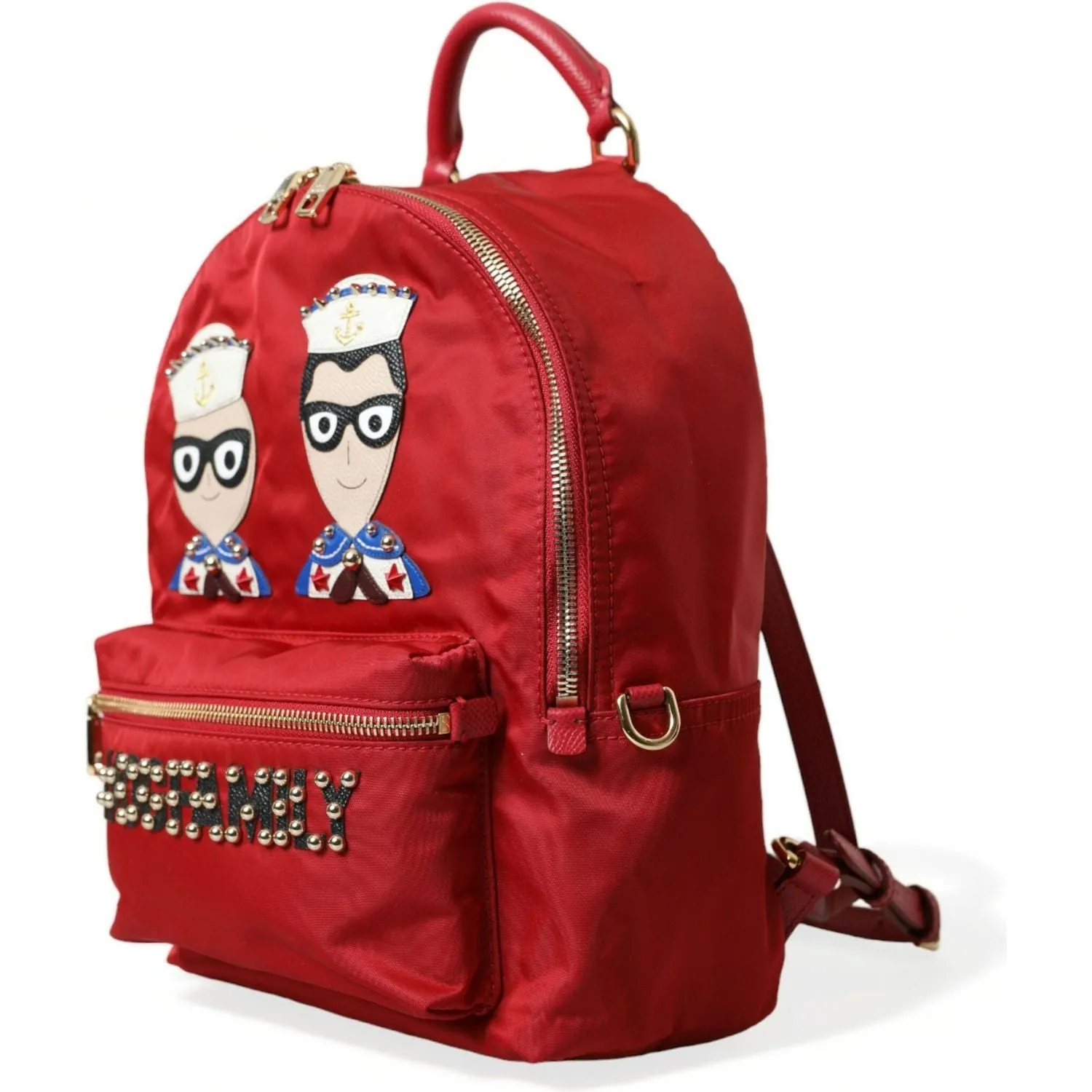 Dolce & Gabbana Embellished Red Backpack with Gold Detailing