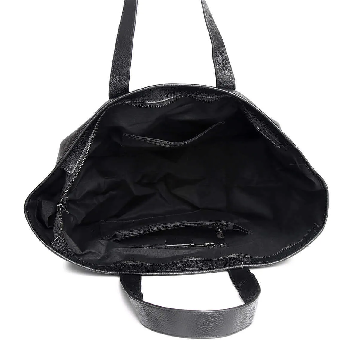 Elegant Black Leather Tote Bag for Women – Spacious & Versatile