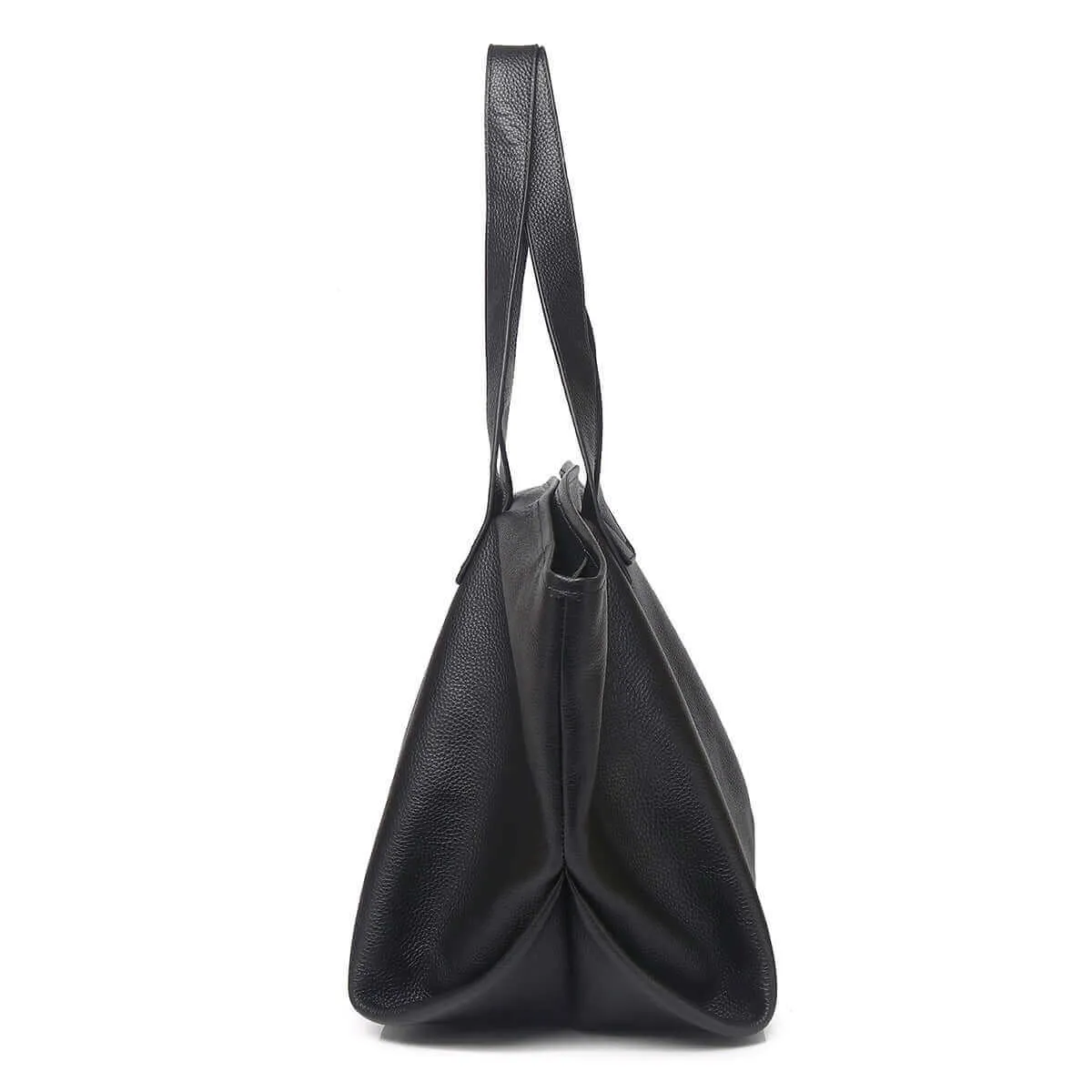 Elegant Black Leather Tote Bag for Women – Spacious & Versatile