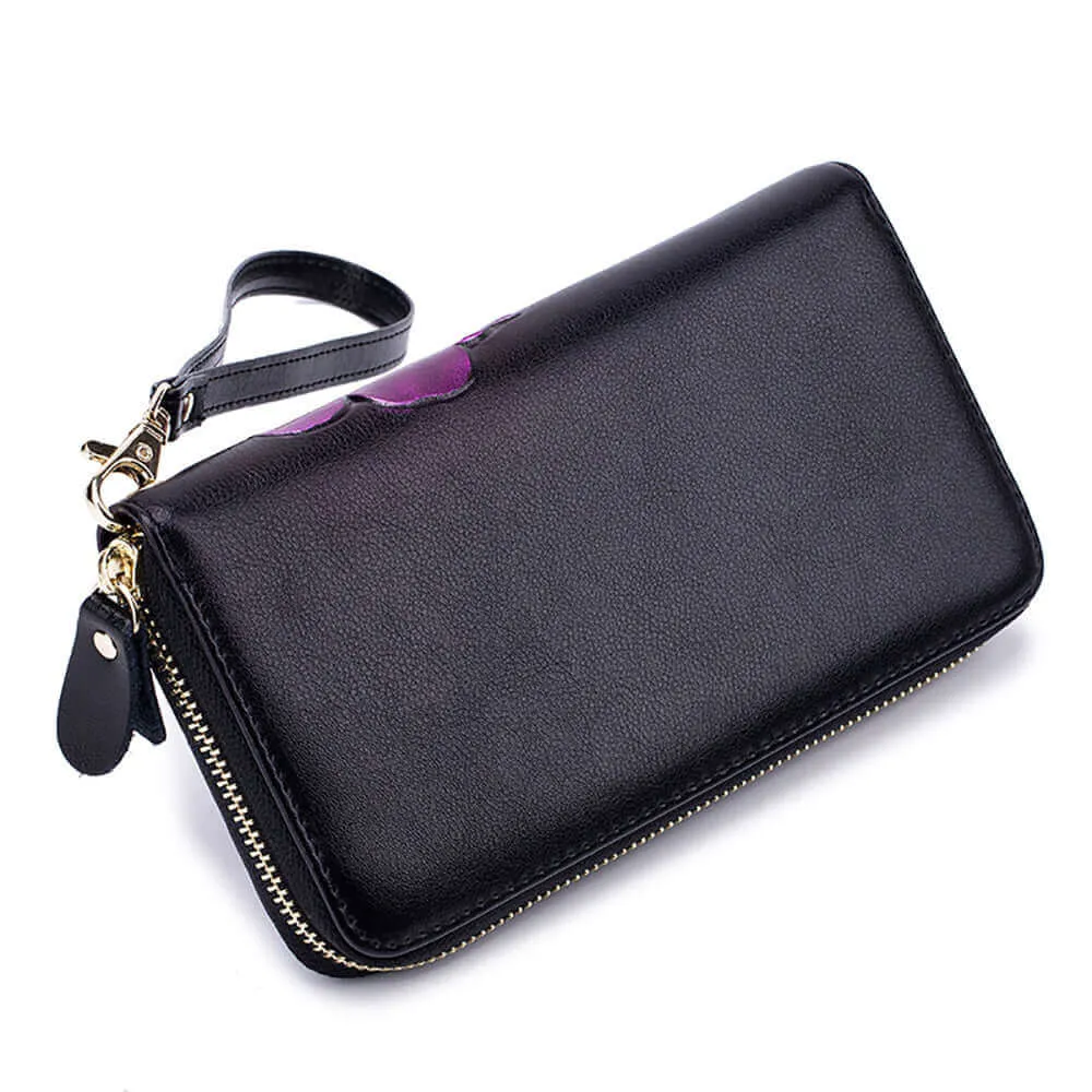 Elegant Floral Embossed RFID Women’s Wallet NZ – Handcrafted Leather