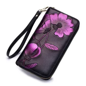 Elegant Floral Embossed RFID Women’s Wallet NZ – Handcrafted Leather