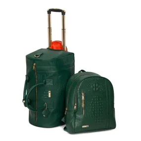 Emerald Green Apollo 2 Faux Crocodile Skin Backpack & Rolling Duffle Bag