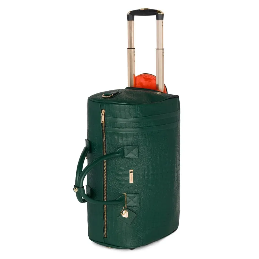 Emerald Green Apollo 2 Faux Crocodile Skin Backpack & Rolling Duffle Bag