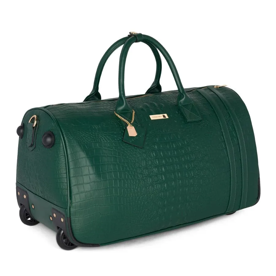 Emerald Green Apollo 2 Faux Crocodile Skin Backpack & Rolling Duffle Bag