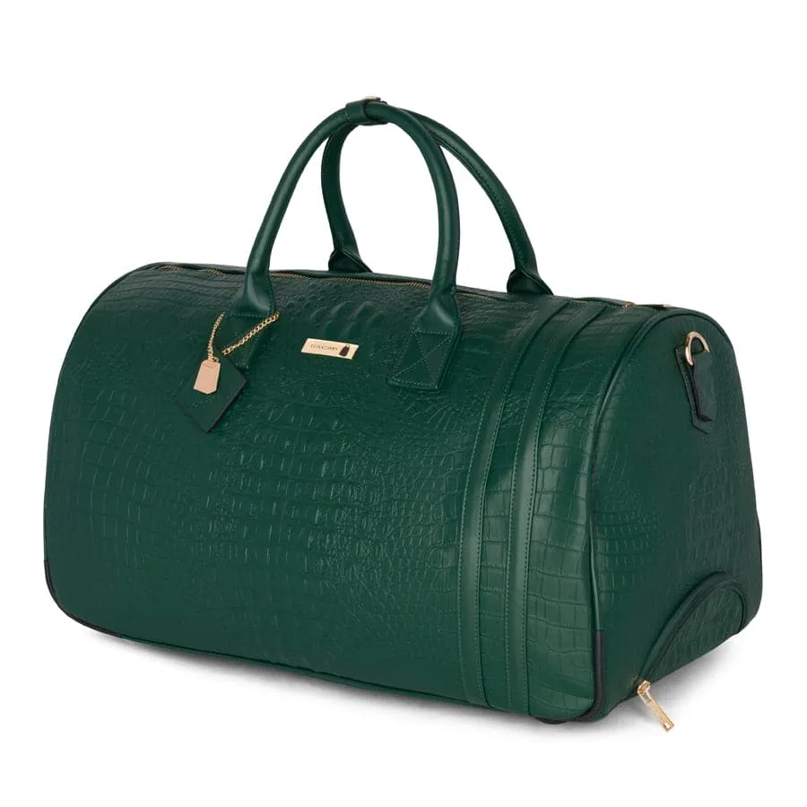 Emerald Green Apollo 2 Faux Crocodile Skin Backpack & Rolling Duffle Bag