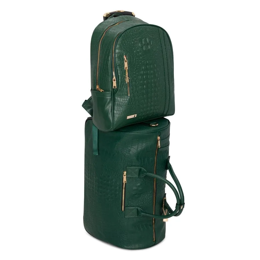 Emerald Green Apollo 2 Faux Crocodile Skin Backpack & Rolling Duffle Bag