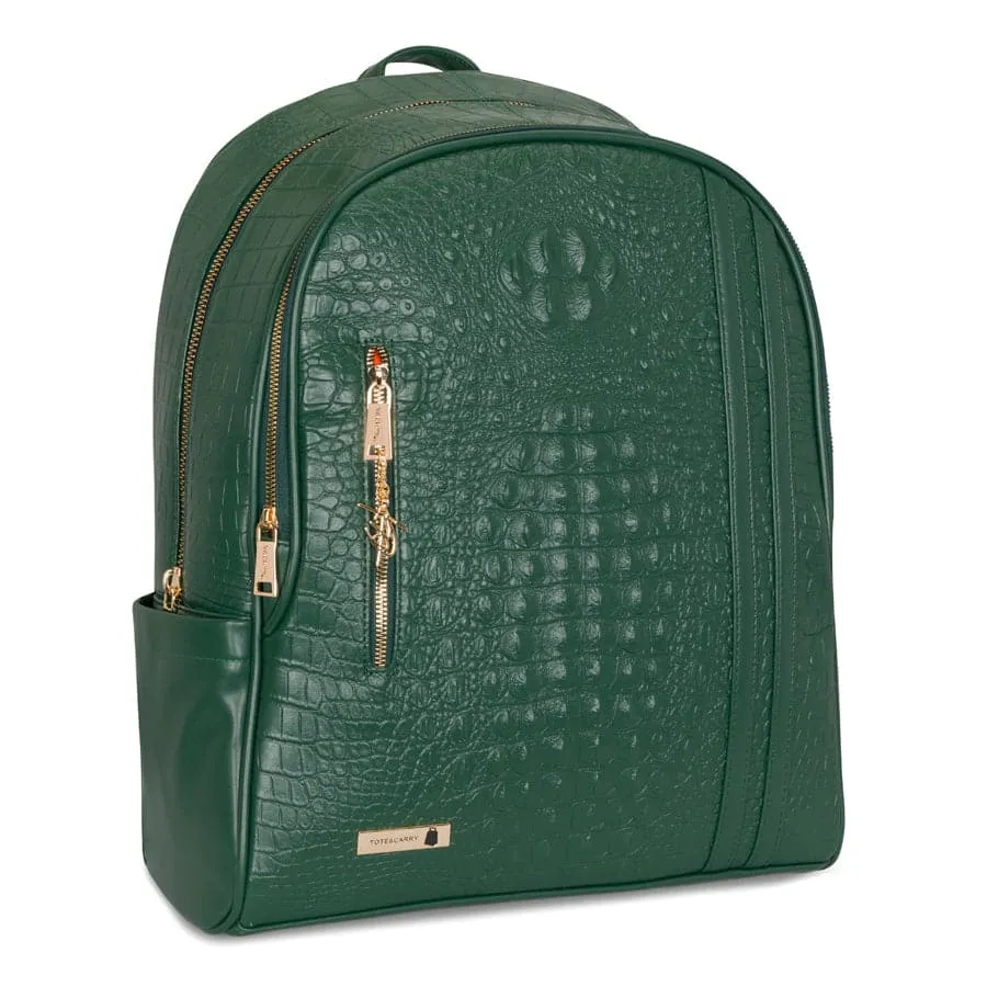 Emerald Green Apollo 2 Faux Crocodile Skin Backpack & Rolling Duffle Bag