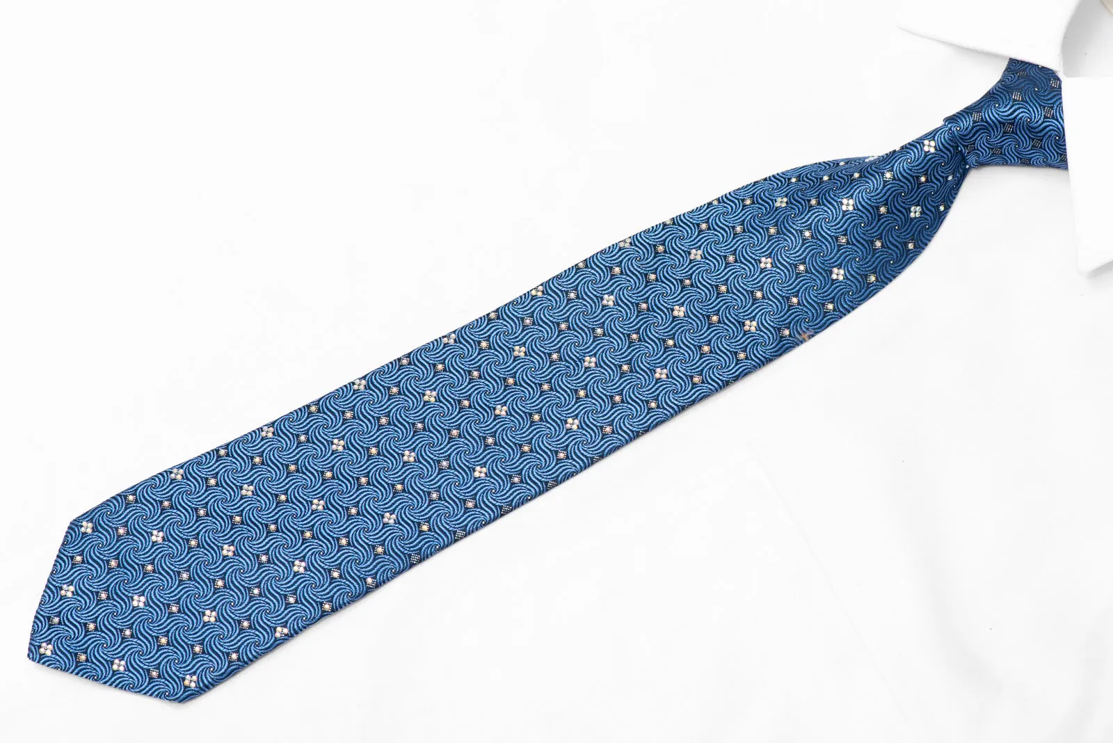 Geometric On Dark Blue Rhinestone Silk Necktie With Silver Sparkles