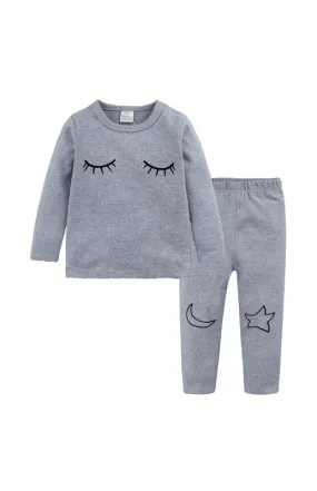 Girl Eyelash Cloud Print Brushed Children's Homewear Cotton Set