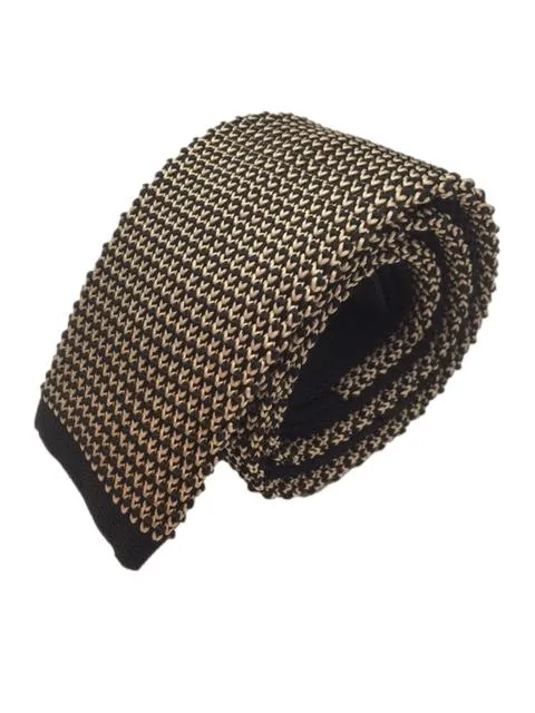 Golden Beige and Black Twisted Men's Knit Tie