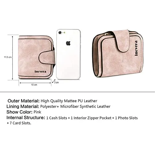 INOVERA (LABEL) Faux Leather Tri-fold Fashion Card Coin Small Clutch Wallet for Women (KK29) -Rose Gold