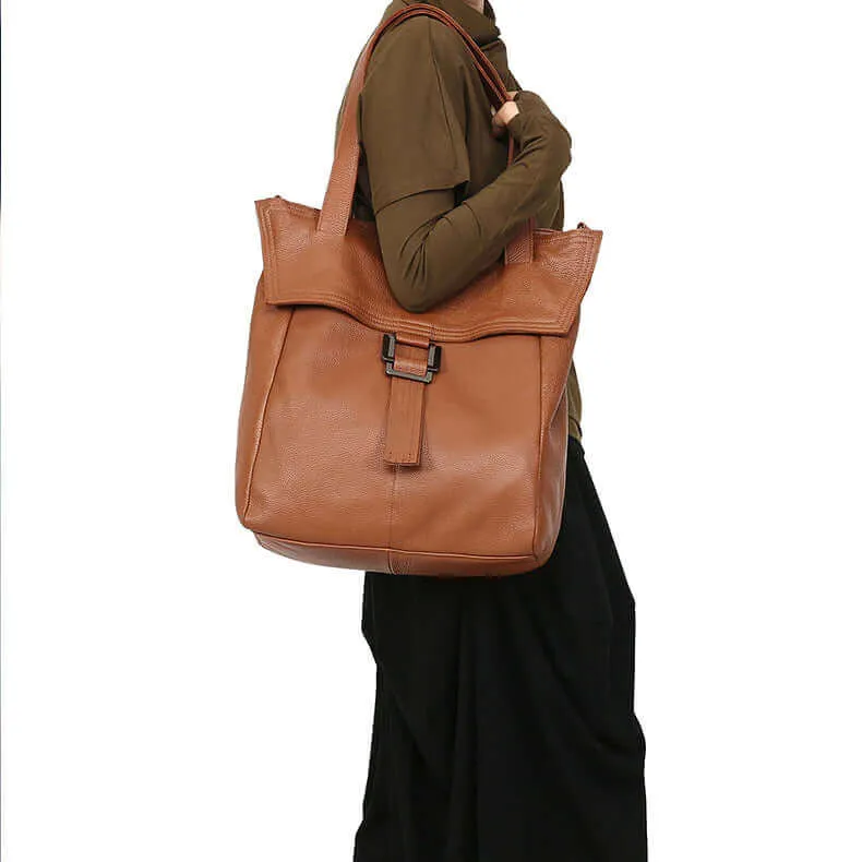 Large Premium Leather Vertical Shoulder Bag