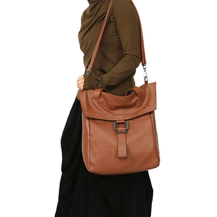 Large Premium Leather Vertical Shoulder Bag