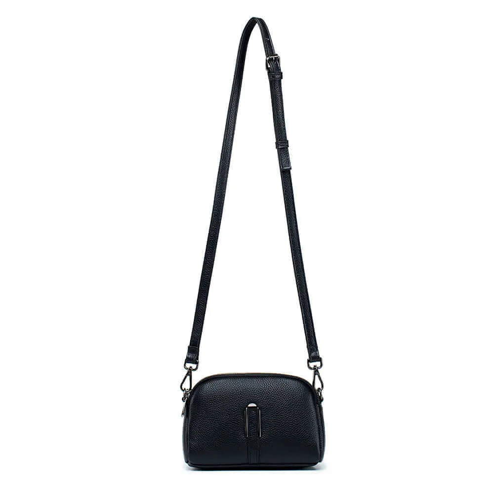 Leather Double Zipper Shoulder Crossbody Bag