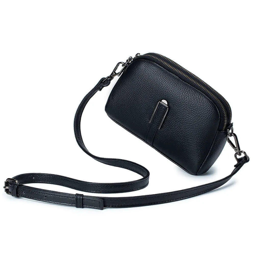 Leather Double Zipper Shoulder Crossbody Bag