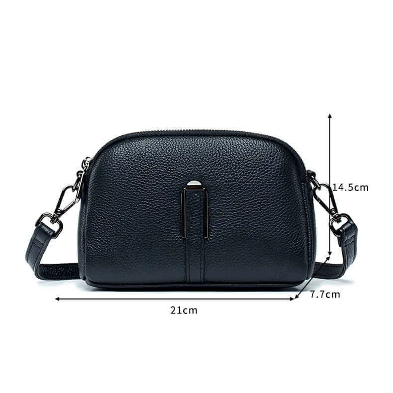 Leather Double Zipper Shoulder Crossbody Bag