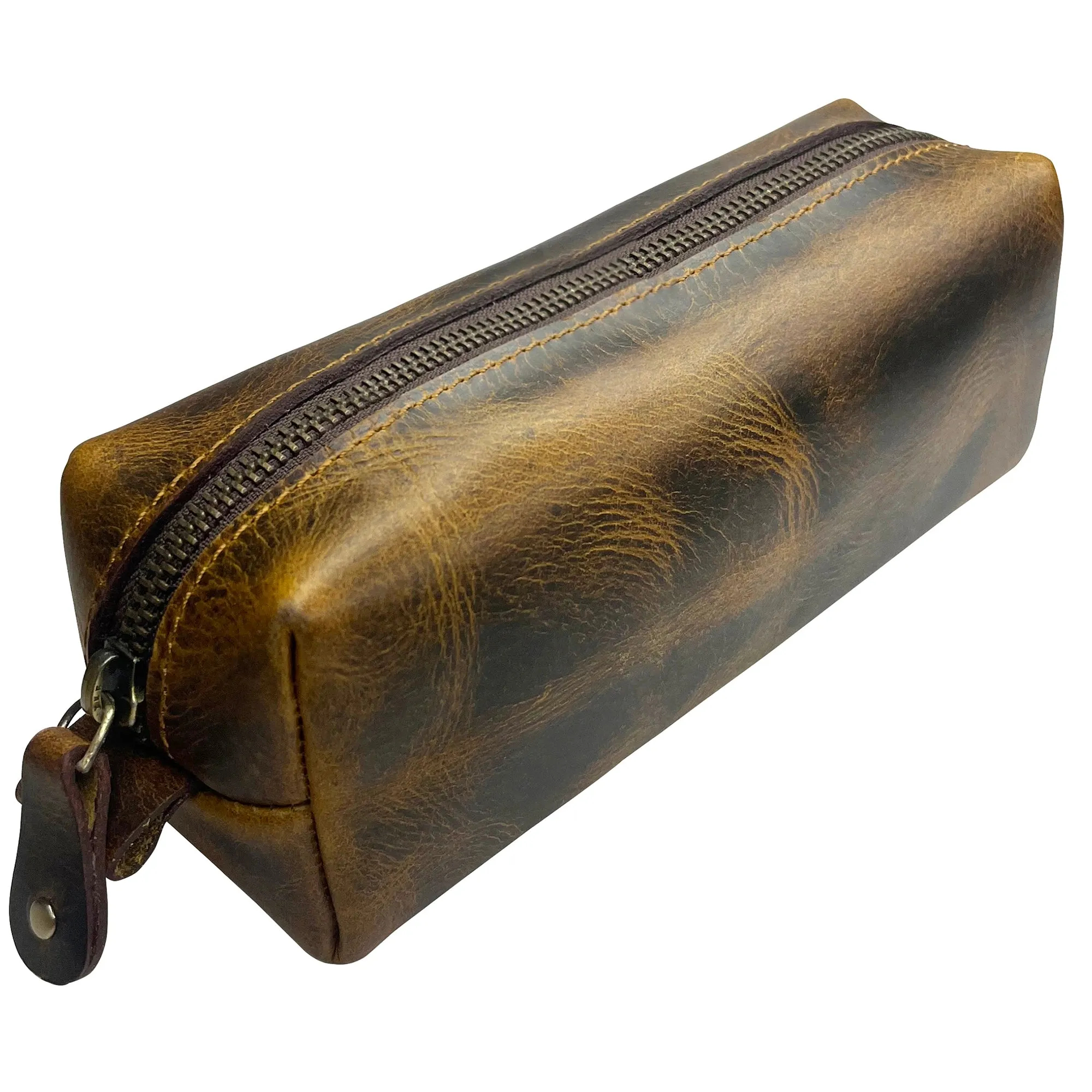 Leather Pencil Case - Handcrafted Premium Zippered Pen Pouch (Antique Brown)