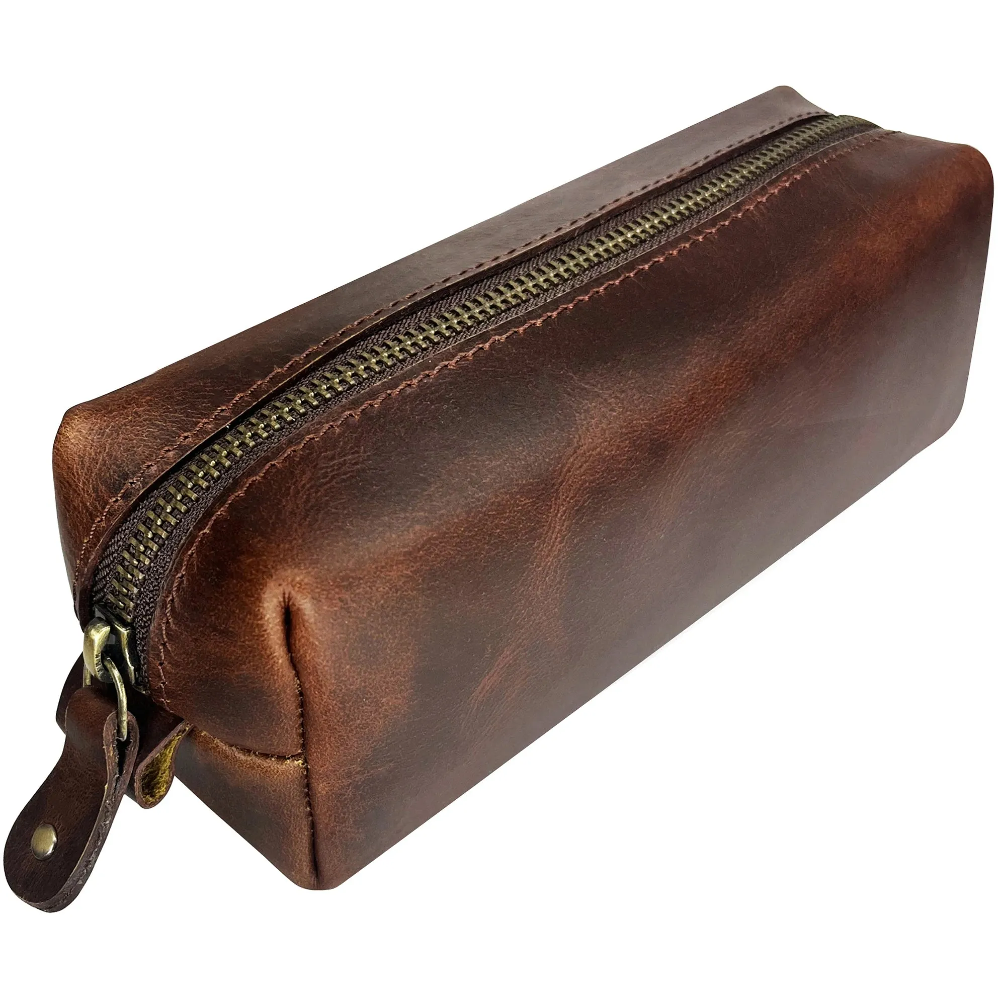 Leather Pencil Case - Handcrafted Premium Zippered Pen Pouch (Walnut Brown)