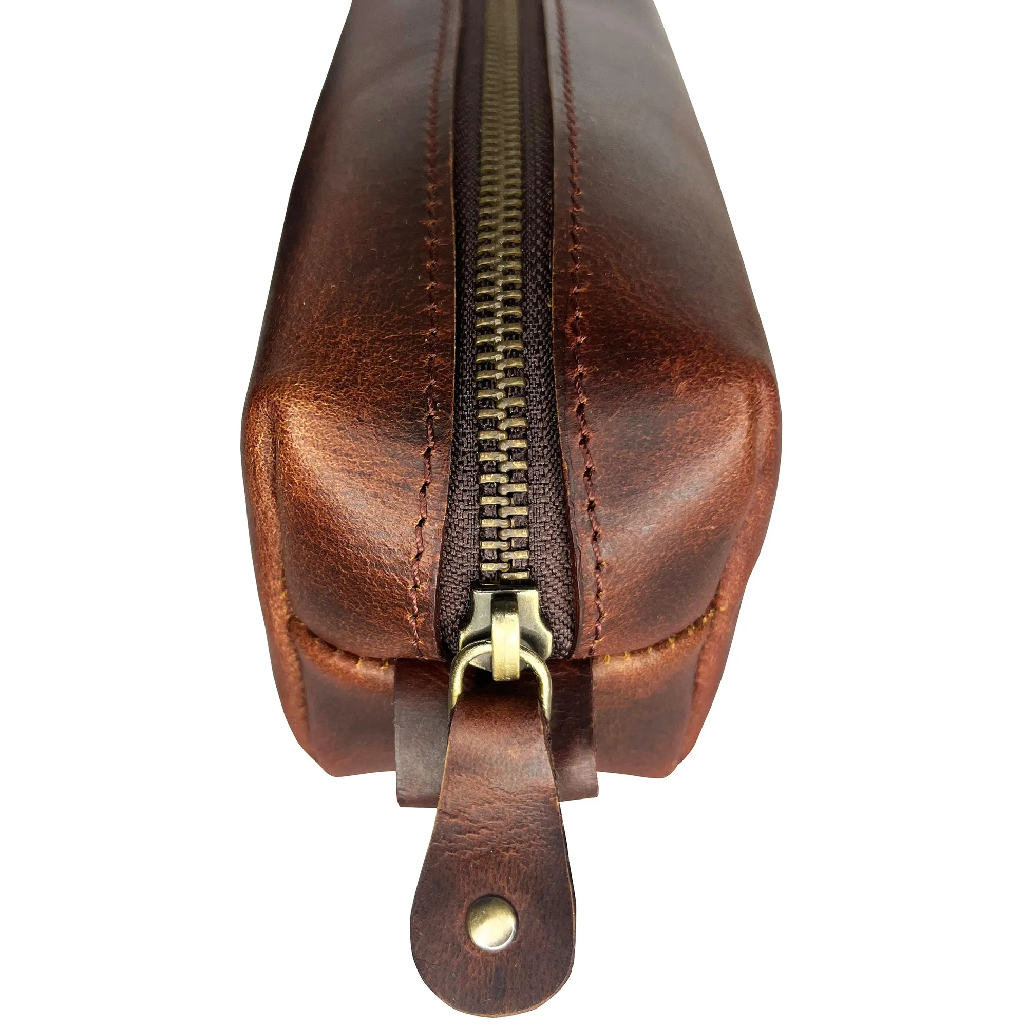 Leather Pencil Case - Handcrafted Premium Zippered Pen Pouch (Walnut Brown)