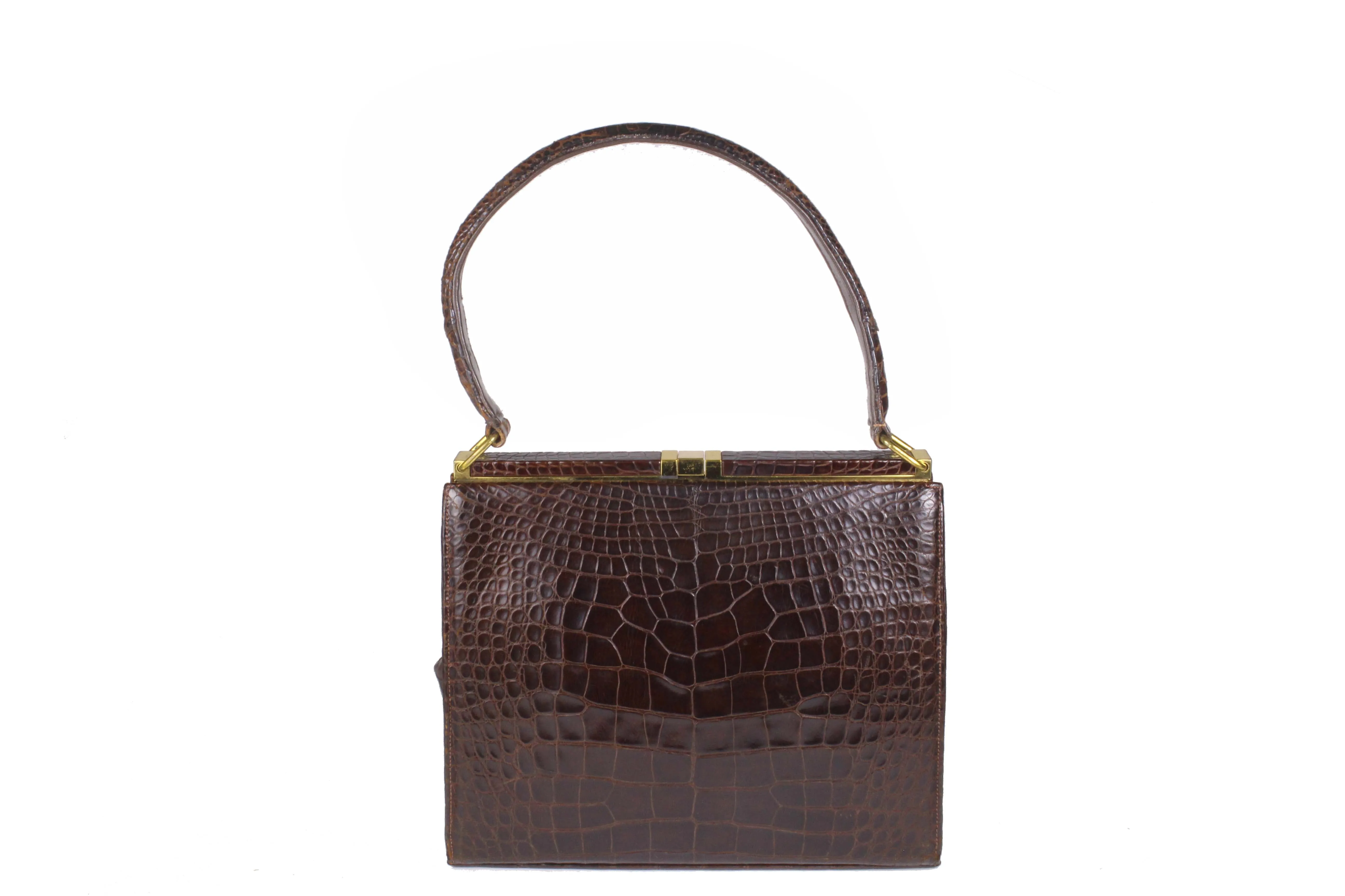 LUCILLE DE PARIS brown crocodile skin handbag with single handle