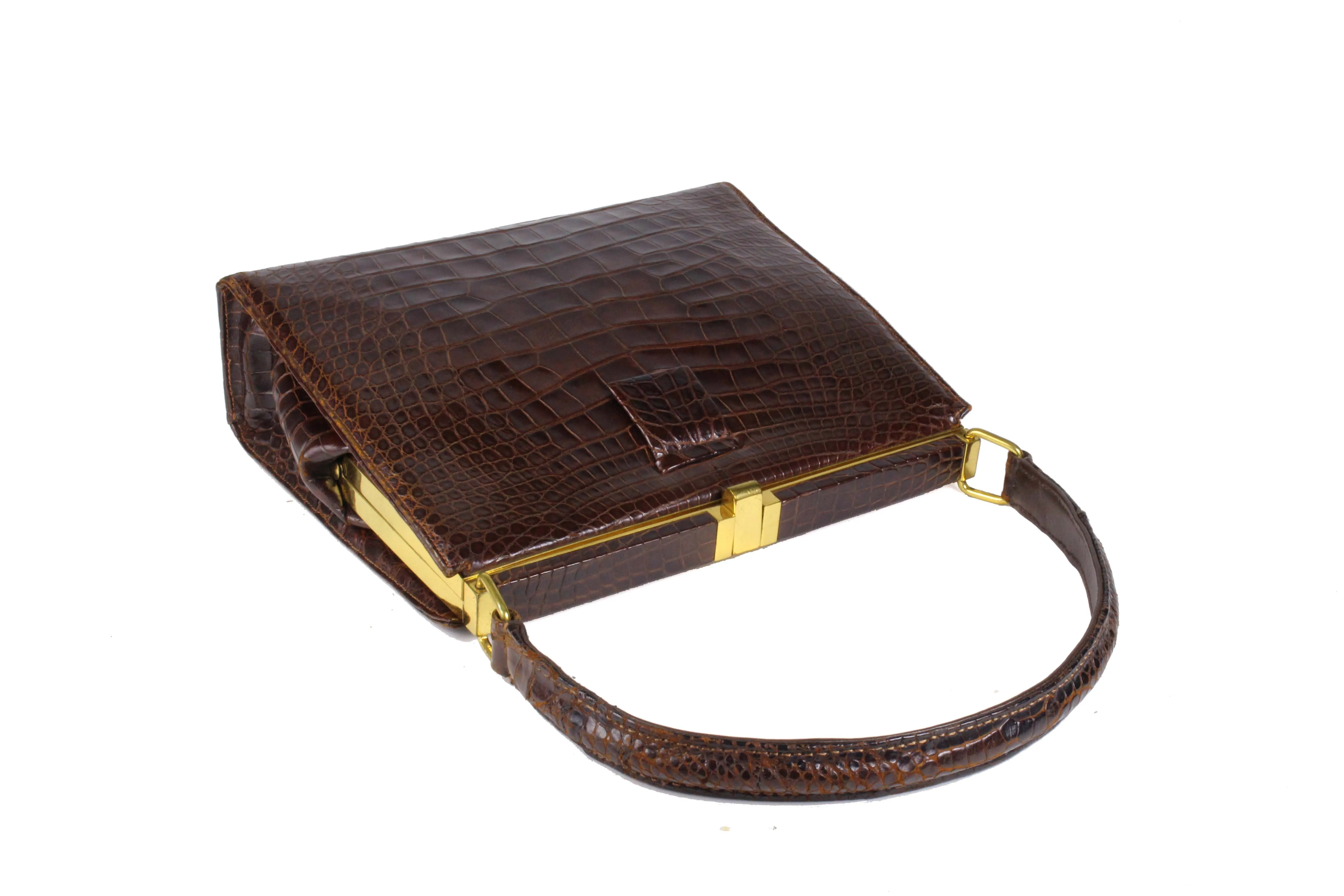 LUCILLE DE PARIS brown crocodile skin handbag with single handle