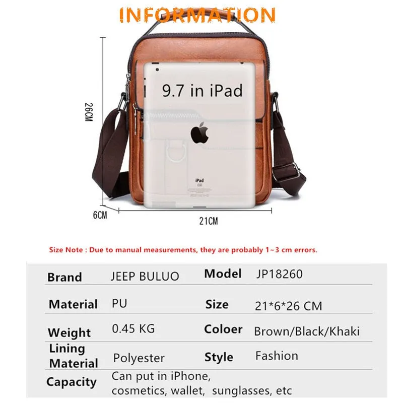 Luxury Brand Men Crossbody Messenger Bags Business Casual Handbag Male PU Shoulder Bag Large Capacity