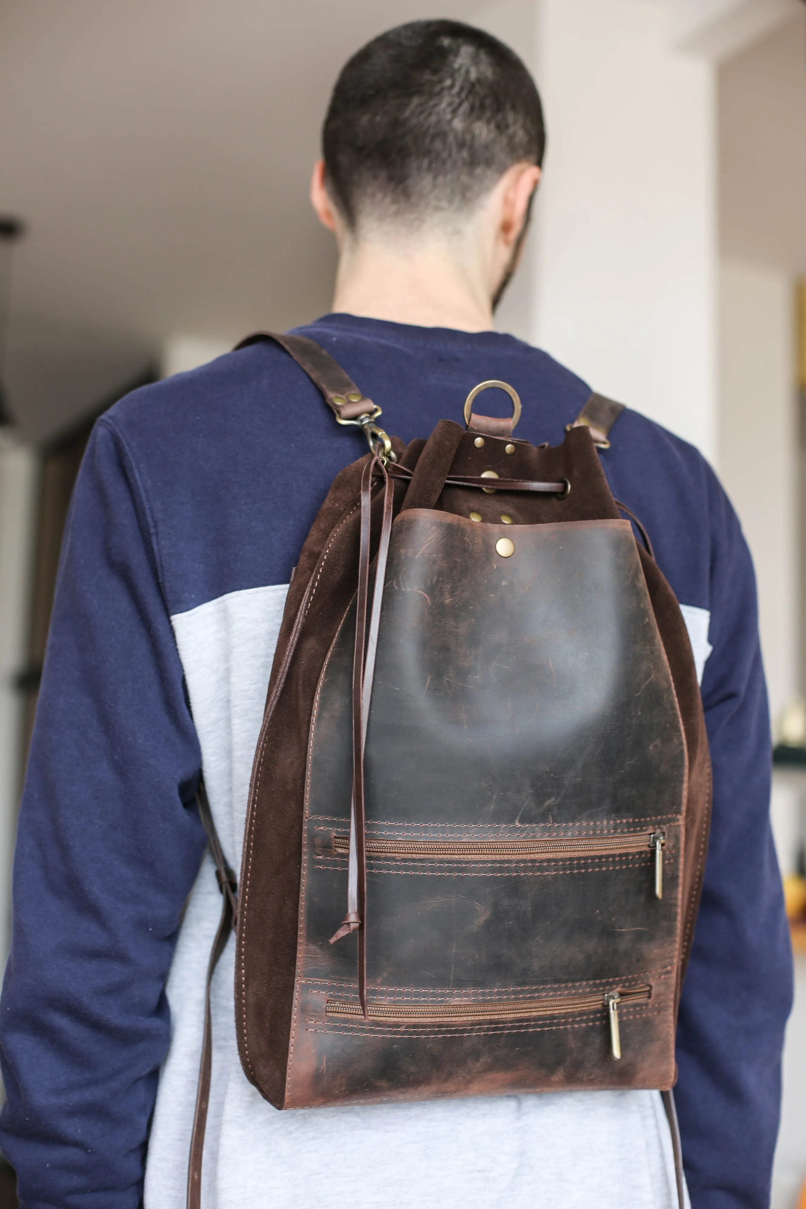 Men's Convertible Leather Backpack