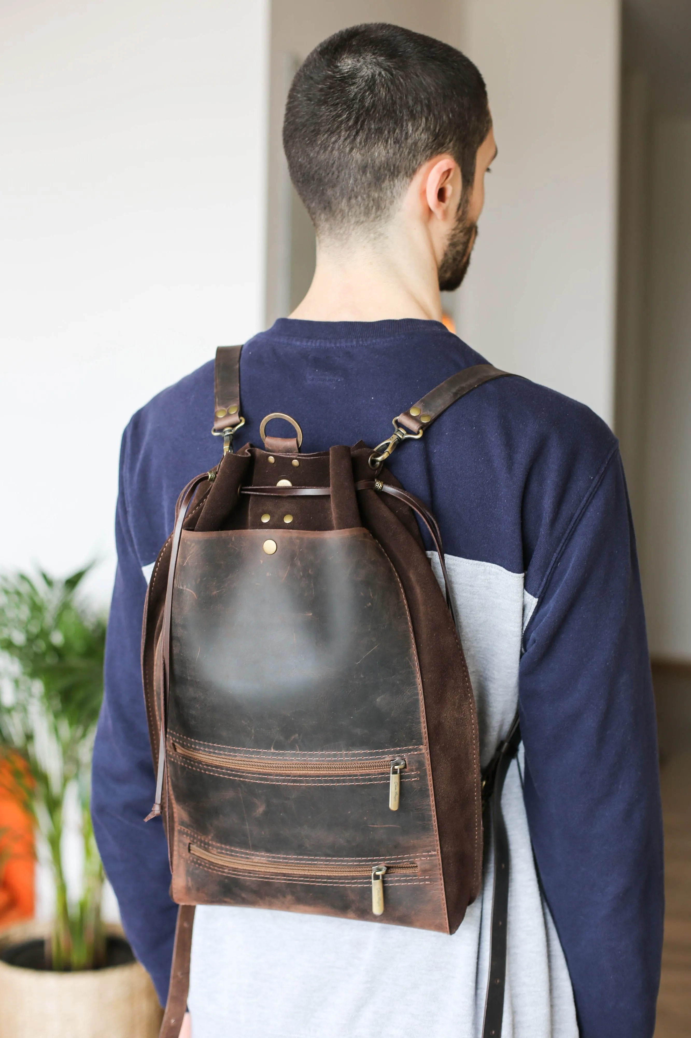 Men's Convertible Leather Backpack