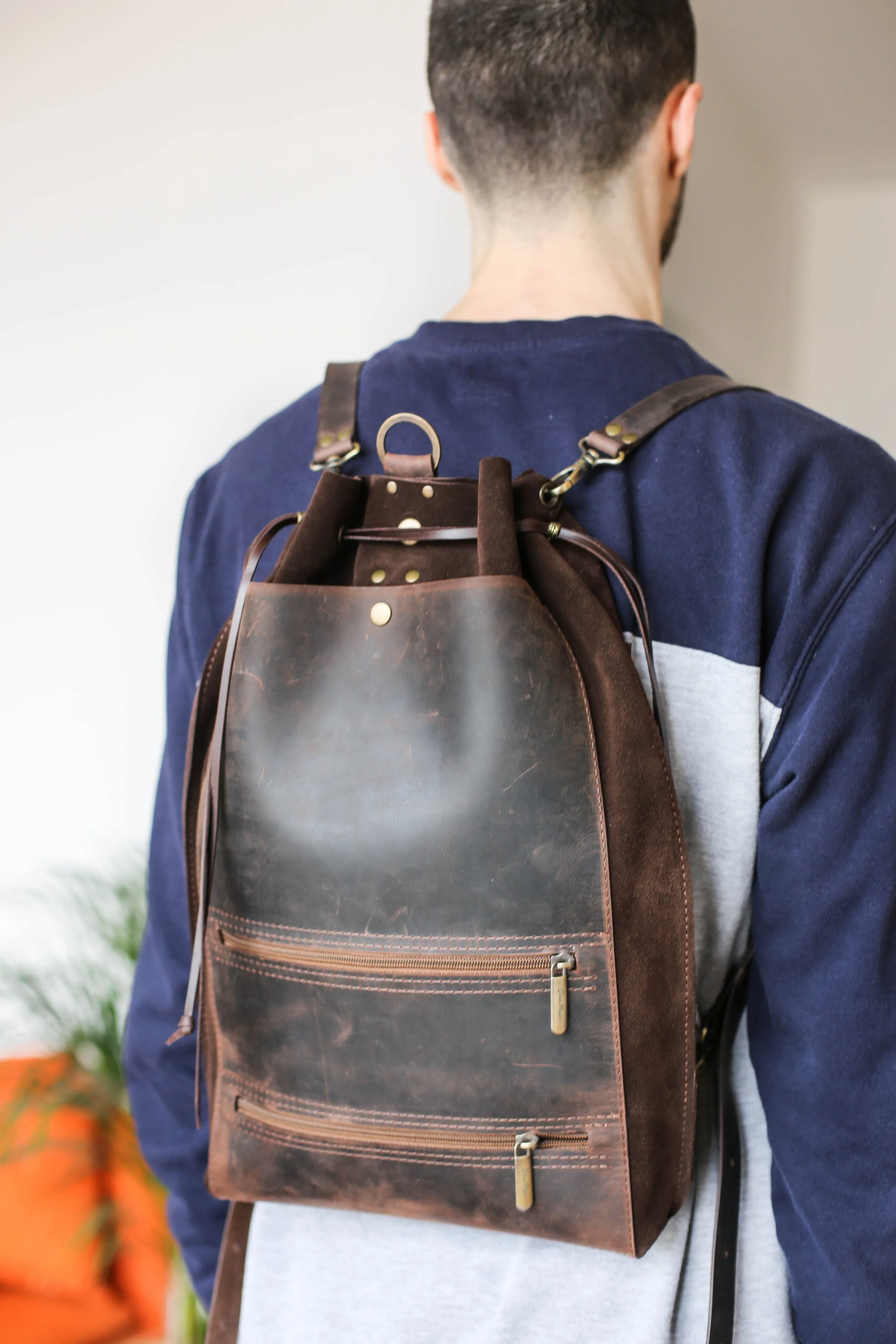 Men's Convertible Leather Backpack