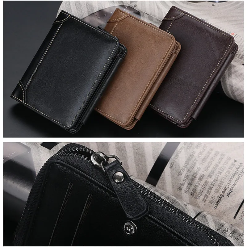 Men's Fashion Vintage Multi Card Slots Zipper Wallet