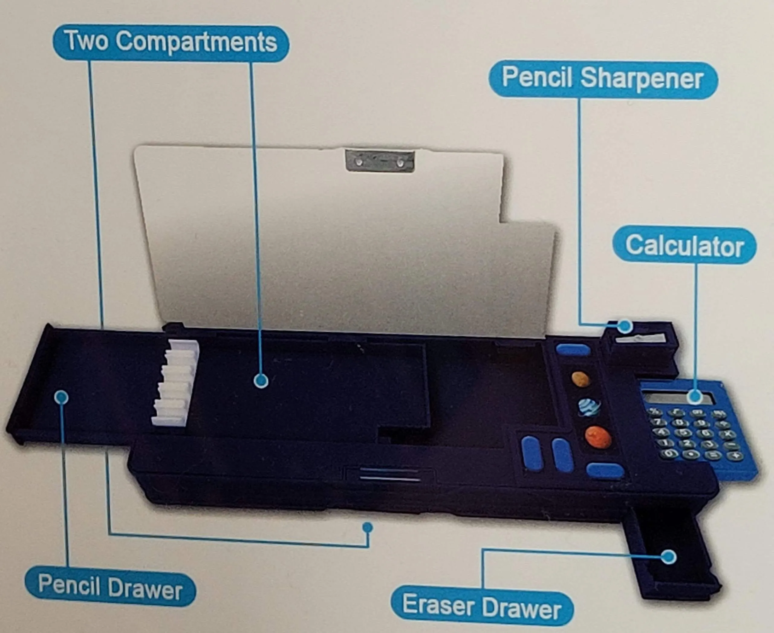 Multi-Function Pencil Case - Pop Out Calculator and Pencil Sharpener