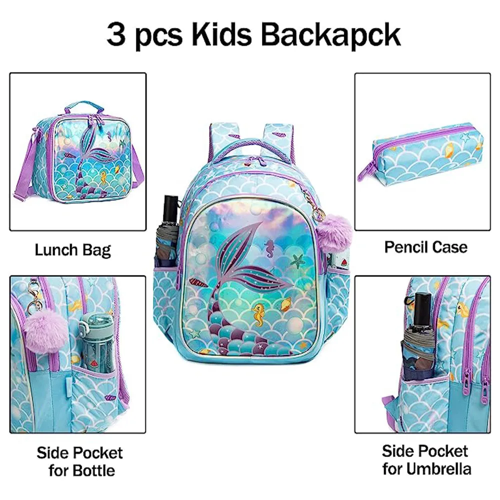 (NET) MOHCO Kids Backpack 17inch with Lunch Bag and Pencil Case Lightweight School Backpack for Teens, Girls, Boys, Elementary, Tail Cute, Backpack,travel,unique / 12803-3