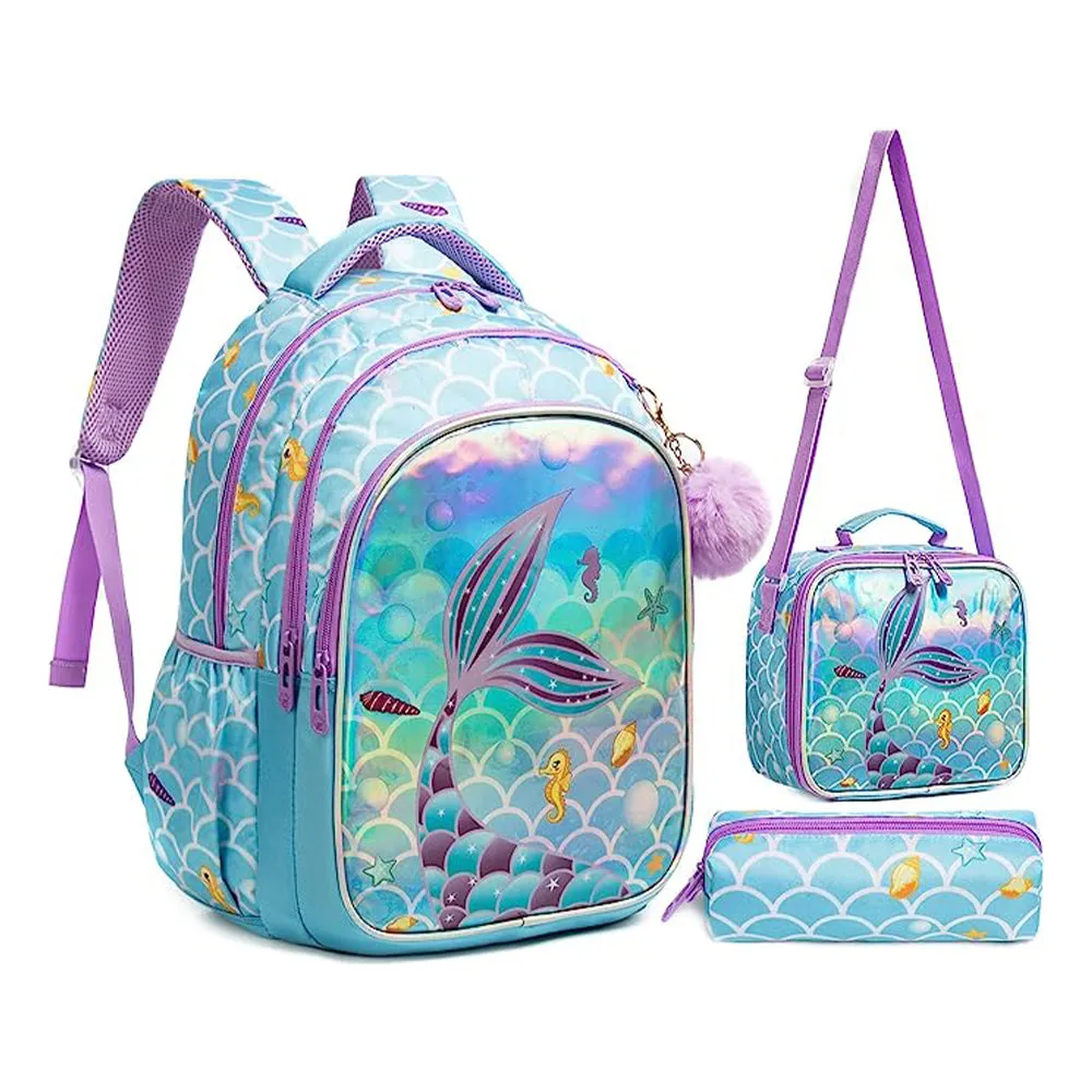 (NET) MOHCO Kids Backpack 17inch with Lunch Bag and Pencil Case Lightweight School Backpack for Teens, Girls, Boys, Elementary, Tail Cute, Backpack,travel,unique / 12803-3