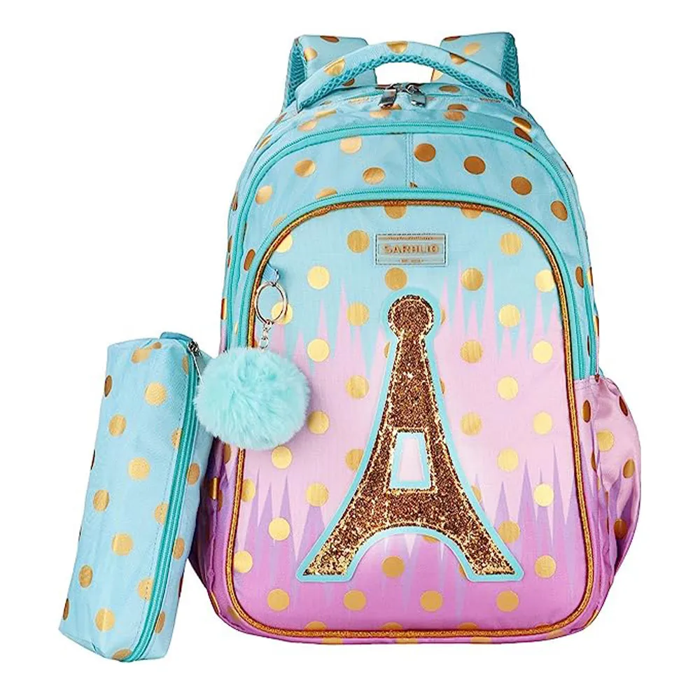 (NET) Sarhlio Kids Backpack 16" for Girls with Pencil Case Ball Pendant Cute Bookbag Lightweight Durable Water Resistant School Backpack Set for Elementary School Outdoor Travel Sequin Tower / 19218