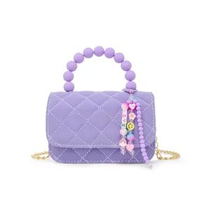 Pearl Handle Message Charm Handbag- Purple