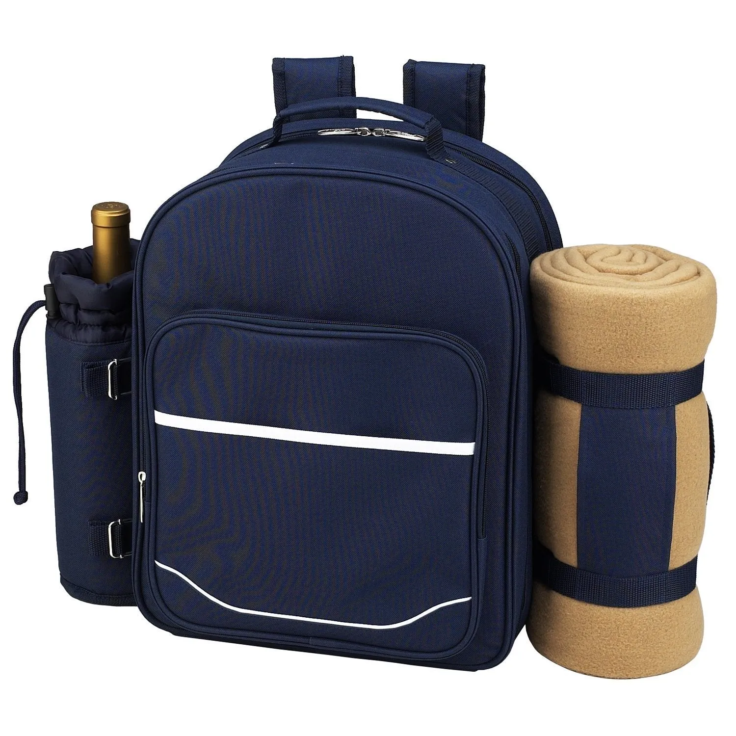 Picnic at Ascot - Deluxe Equipped 2 Person Picnic Backpack with Cooler, Insulated Wine Holder and Blanket - Navy