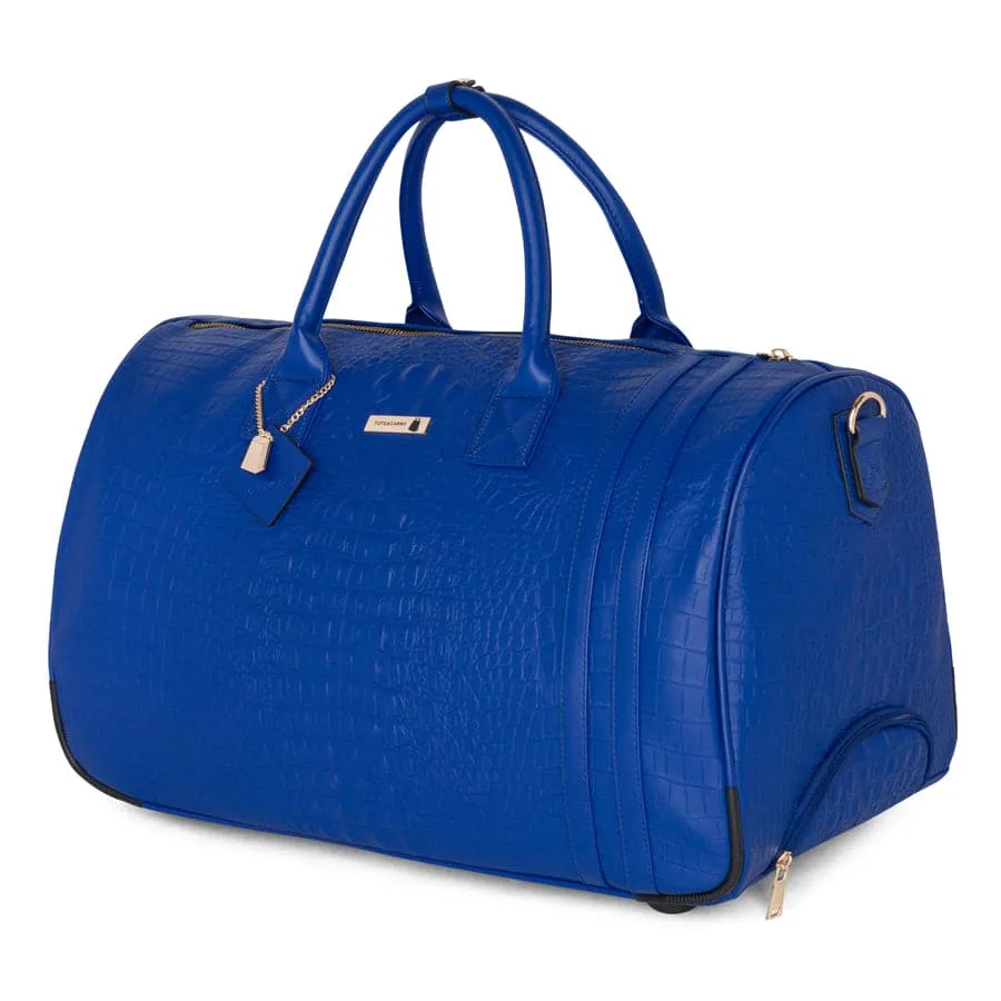 Royal Blue Apollo 2 Faux Crocodile Skin Backpack & Rolling Duffle Bag