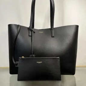 SAINT LAURENT East West Black Smooth Leather Shopping Tote Bag