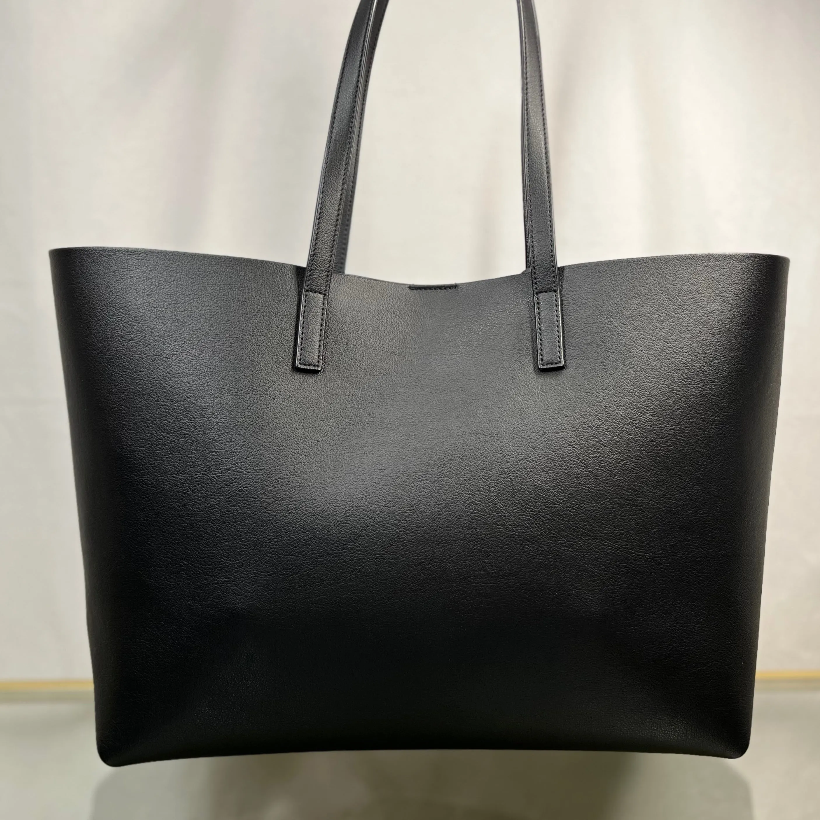 SAINT LAURENT East West Black Smooth Leather Shopping Tote Bag